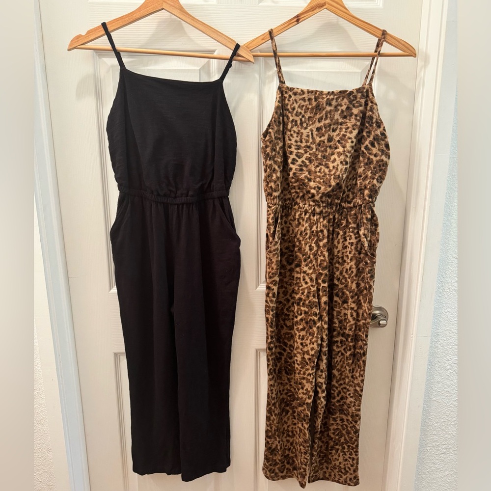 Pair of Old Navy Black/Leopard Jumpsuits